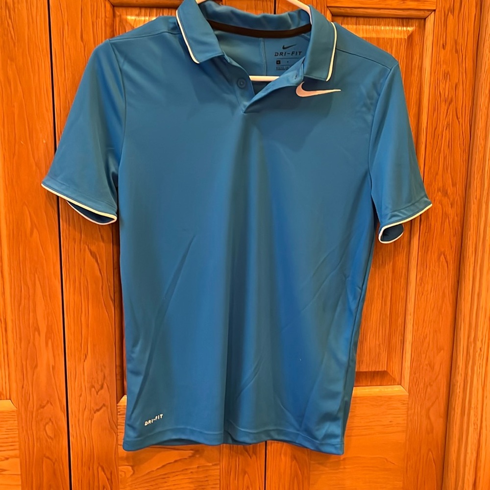 Nike Dry-Fit Youth Large Polo Shirt Blue/White Logos